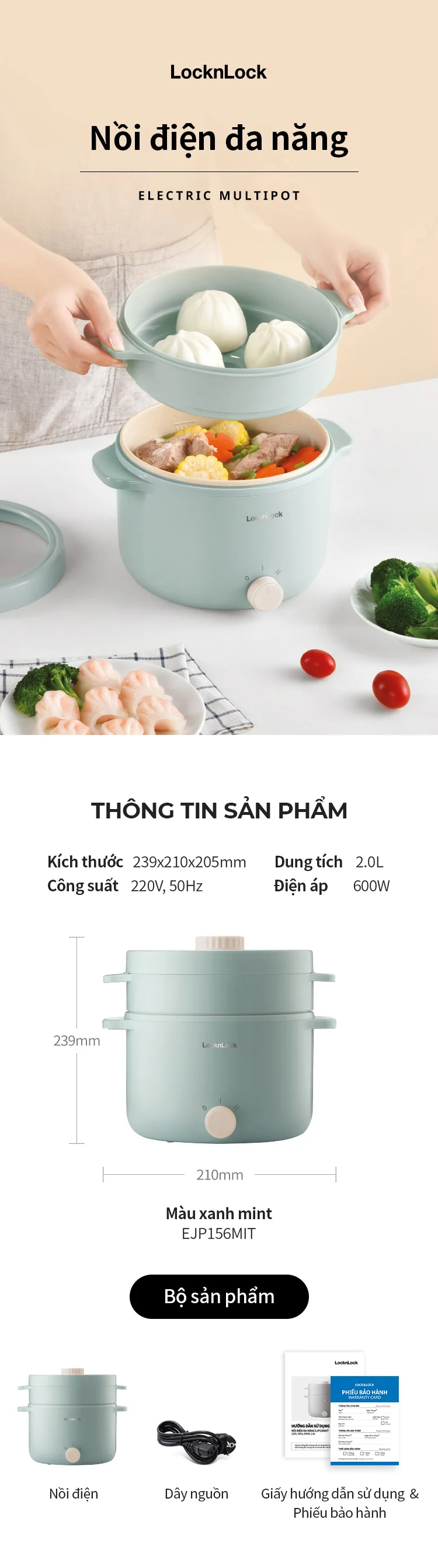 Nồi điện đa năng LocknLock Electric Multi Pot EJP156MIT