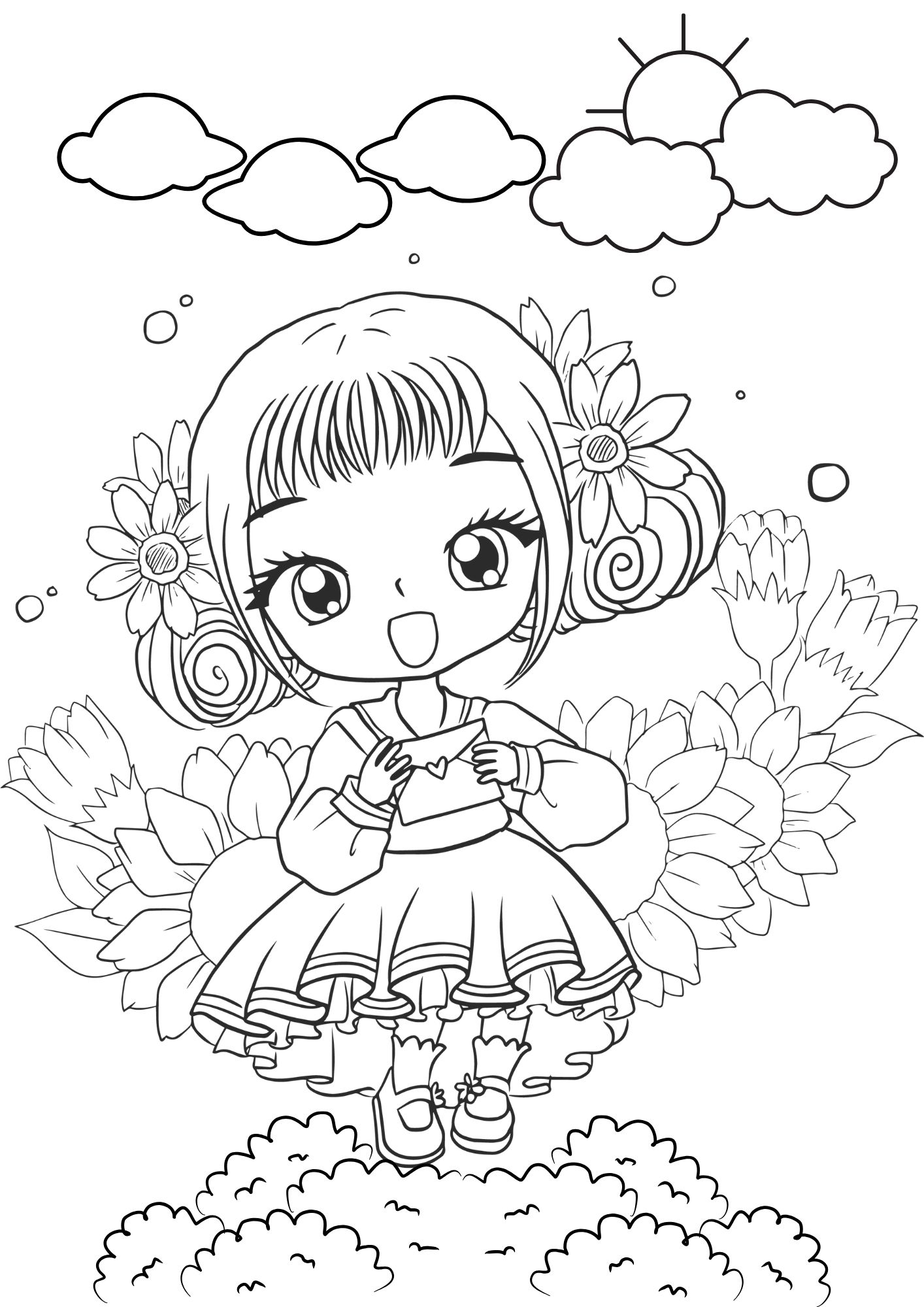 Tranh Tô Màu Anime Girl Cho Bé 6-8 Tuổi ảnh 2