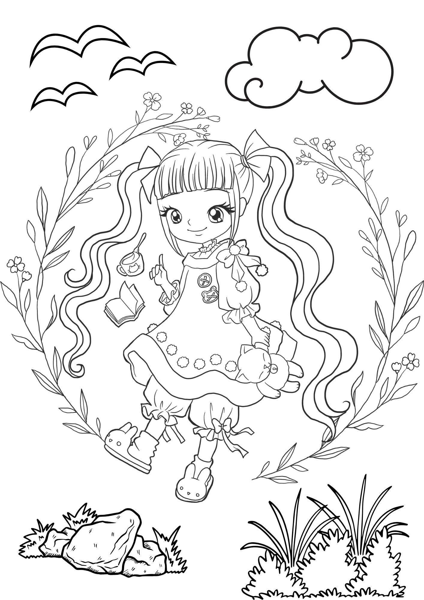 Tranh Tô Màu Anime Girl Cho Bé 6-8 Tuổi ảnh 6