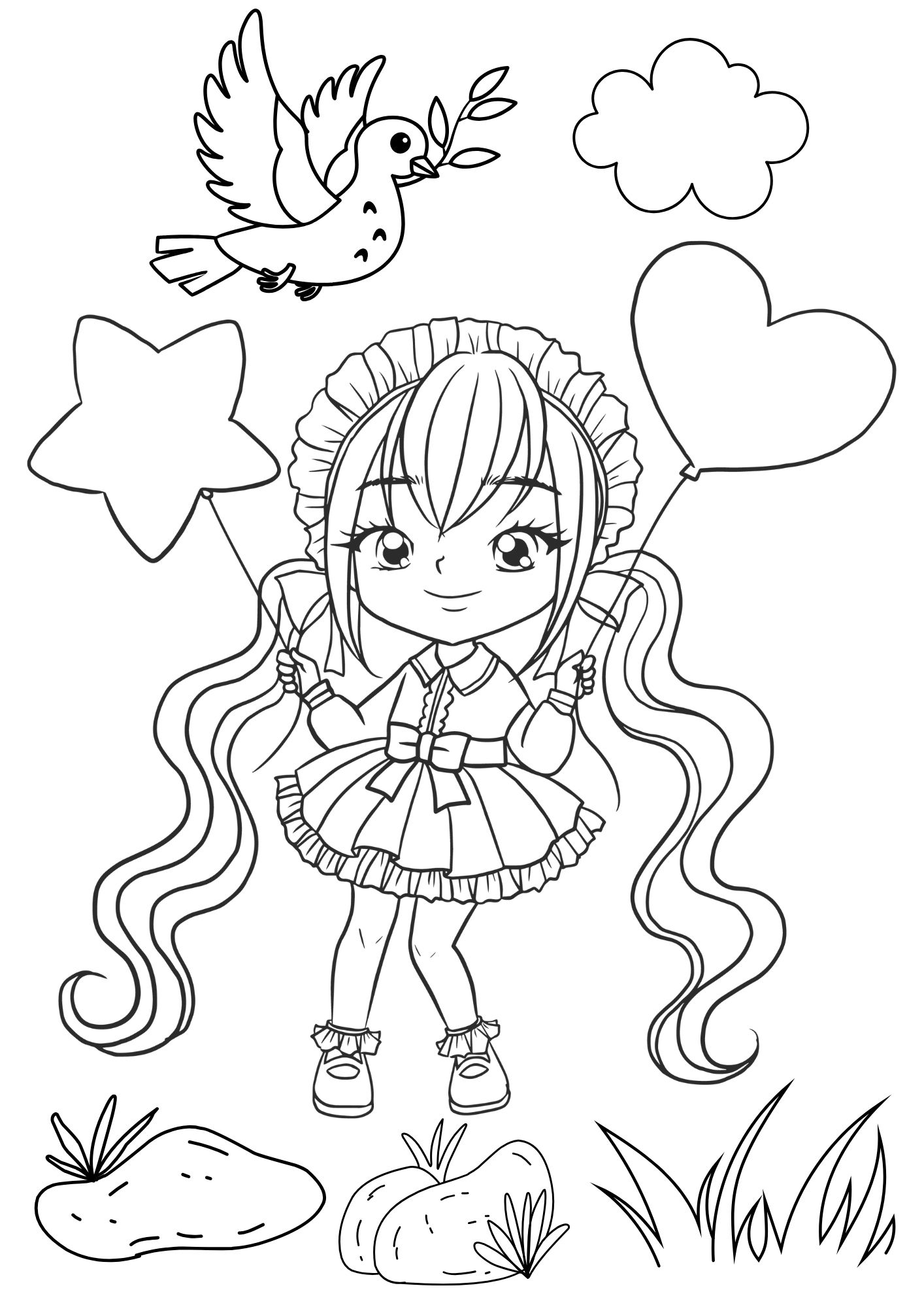 Tranh Tô Màu Anime Girl Cho Bé 9-12 Tuổi ảnh 19