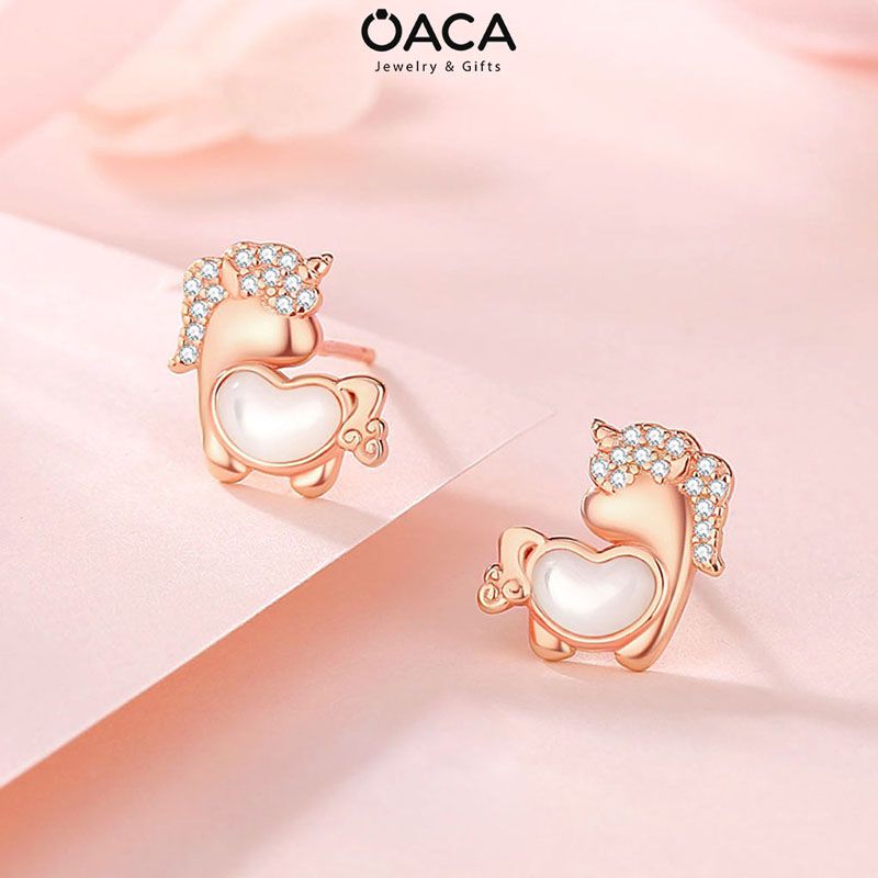 Bông tai bạc mạ vàng đá Moonstone trái tim