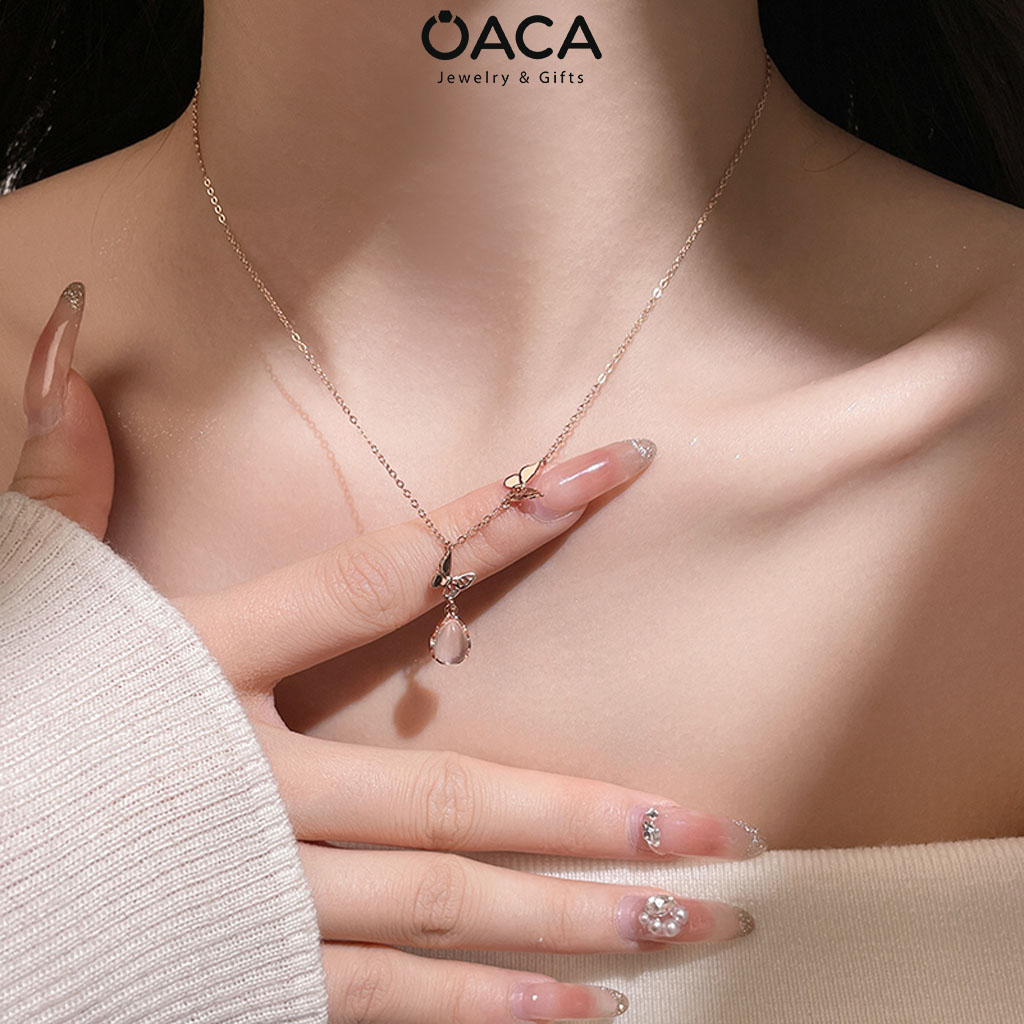 Dây chuyền bạc hình bướm mạ vàng đính đá thạch anh