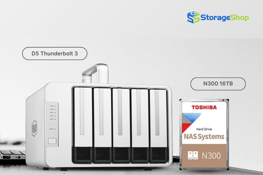 combo das terramaster d3 thunderbolt 3 kèm ổ cứng toshiba n300 16tb