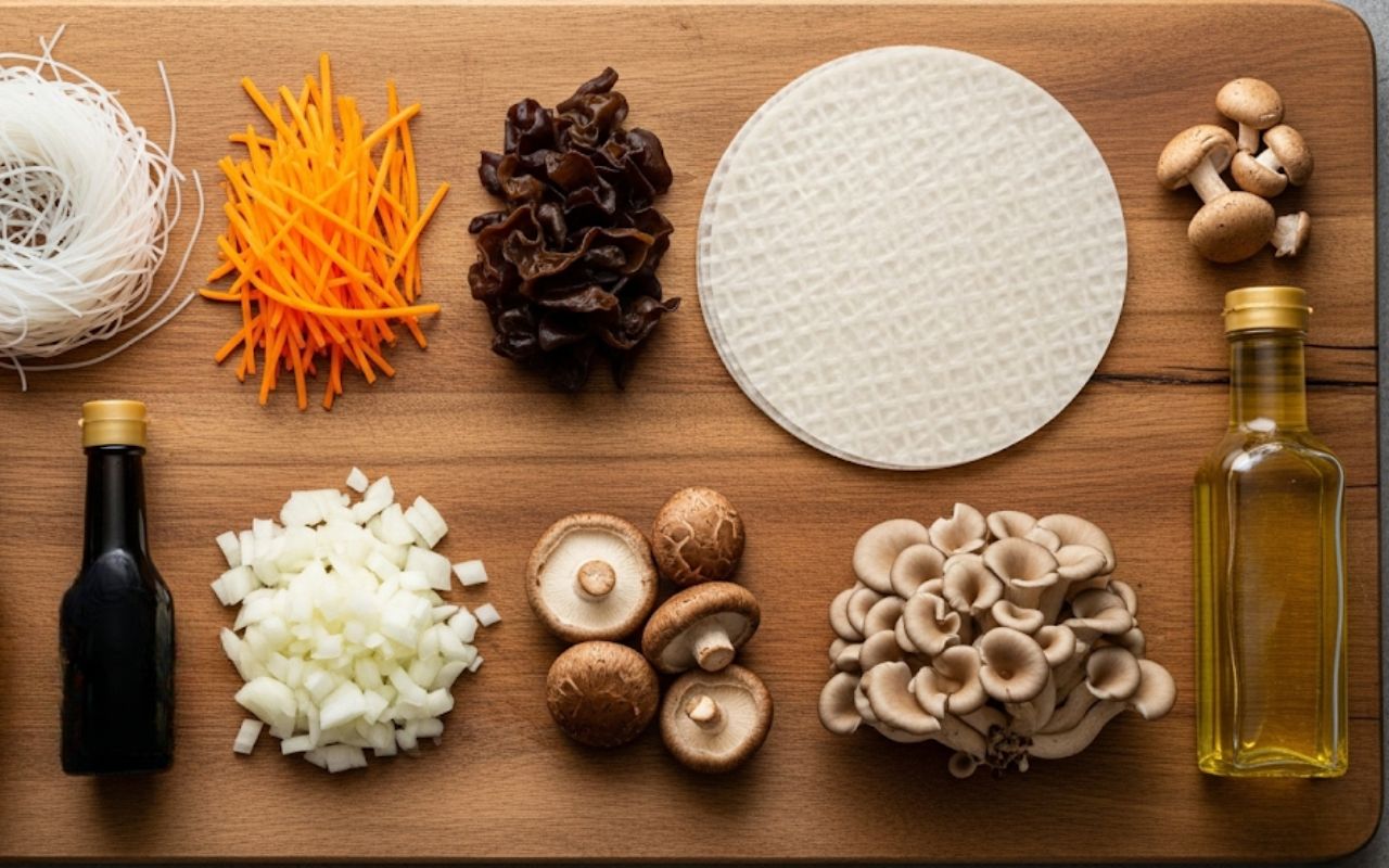 Chả Giò Chay – Nhân Nấm Miến, Chiên Vàng Giòn