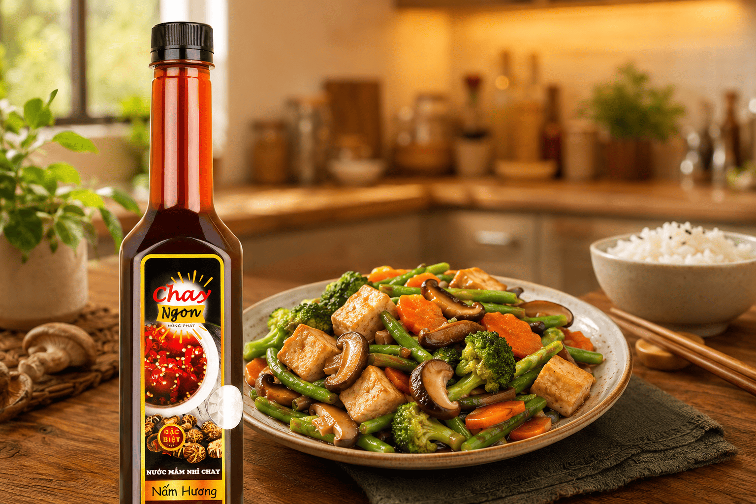 Hình 3. Nước mắm chay nấm hương dùng để nêm món xào chay