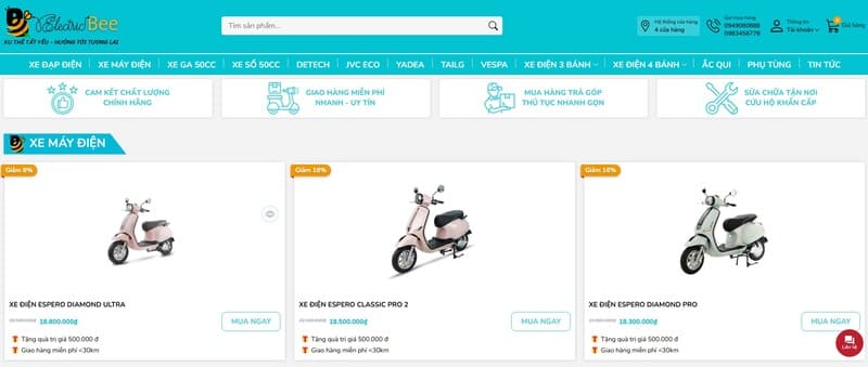 Chọn xe trên website Electric Bee