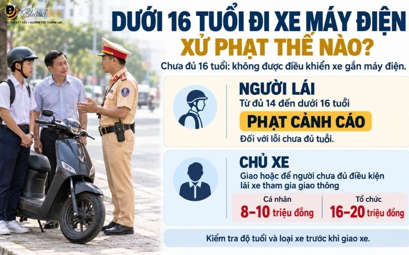 Mức xử phạt khi vi phạm dưới 16 tuổi đi xe máy điện