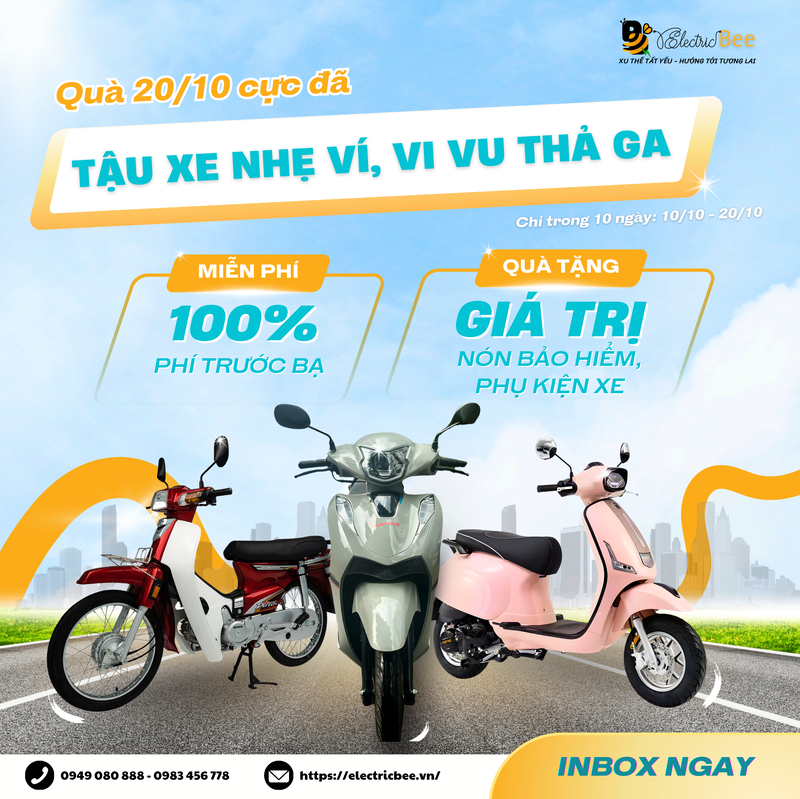 Electric Bee Tặng 100% Thuế Trước Bạ Cho Xe Ga & Xe Máy Điện