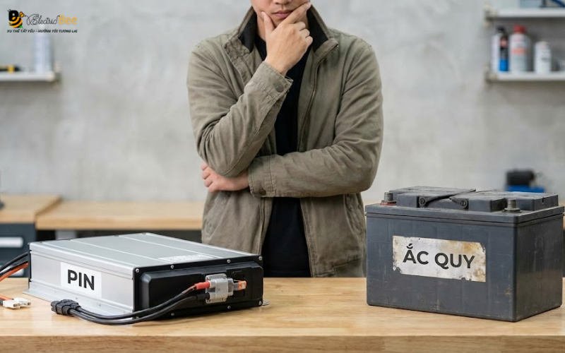 Nên mua xe máy điện chạy bằng pin hay ắc quy thì an toàn hơn