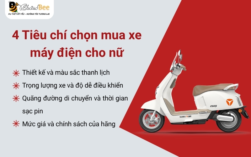 Các tiêu chí chọn mua xe máy điện cho nữ