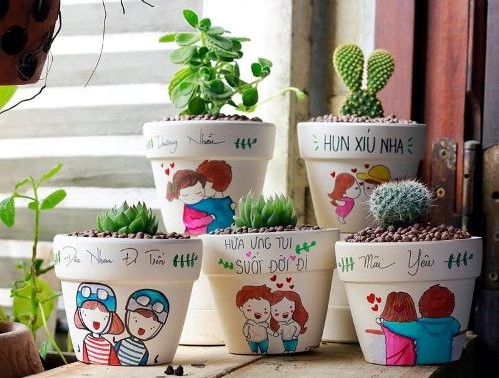 Họa tiết trang trí chậu cảnh bằng văn hóa dân gian