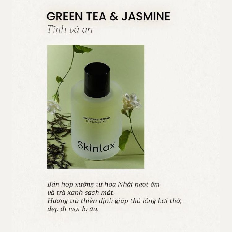 Xịt thơm cơ thể và tóc Skinlax Hair & Body Mist - Green Tea & Jasmine