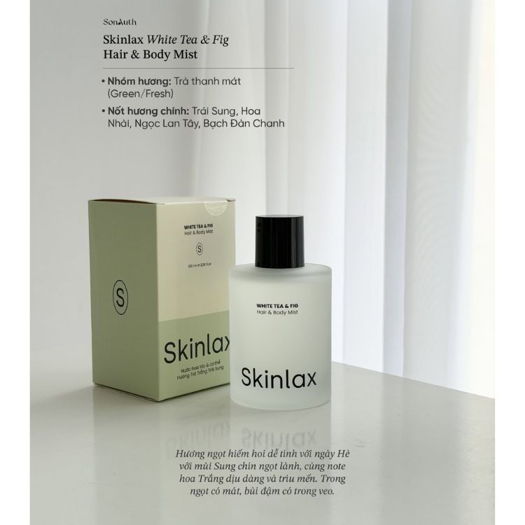 Xịt thơm cơ thể và tóc Skinlax Hair & Body Mist - White Tea & Fig