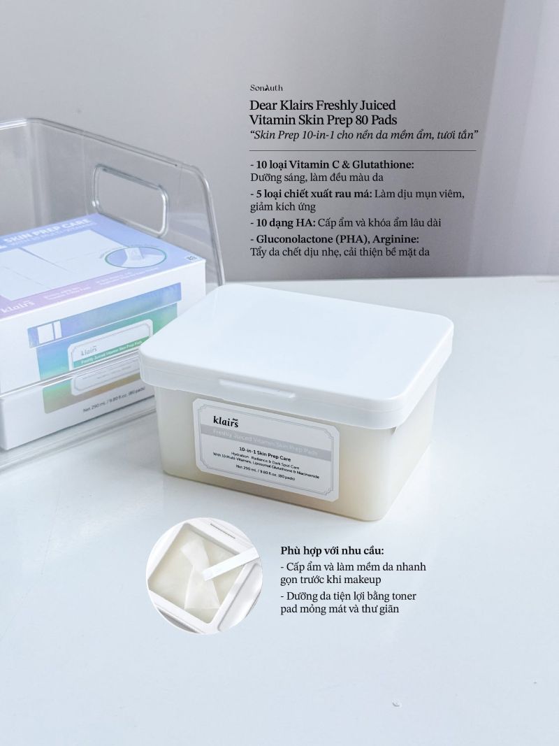 Toner Pad Dưỡng Sáng Da Klairs Freshly Juiced Vitamin Skin Prep