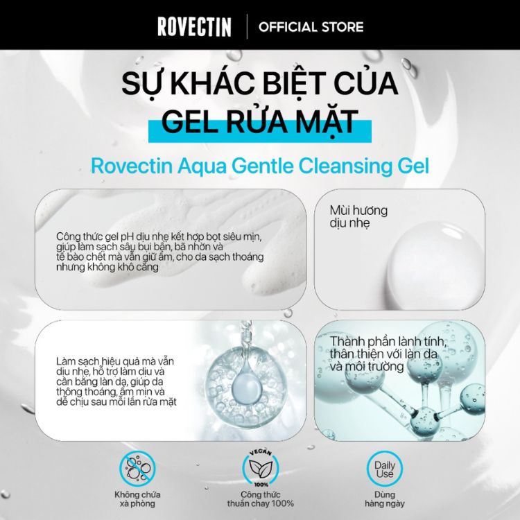 Gel Rửa Mặt Dưỡng Ẩm Rovectin Aqua Gentle Cleansing Gel