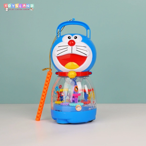 Lồng đèn hình Doraemon tròn trịa, đáng yêu, có nhạc và ánh sáng LED sinh động.