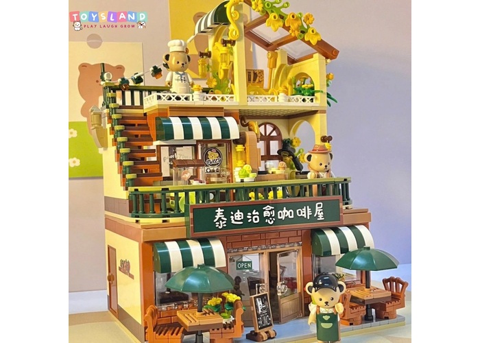 Hộp logo lắp ráp tiệm cà phê chú gấu xinh xắn tại Toysland