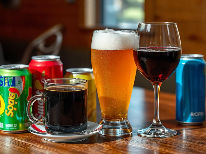 Các loại nước nên tránh khi ra nhiều mồ hôi: nước ngọt có ga, cà phê, rượu bia