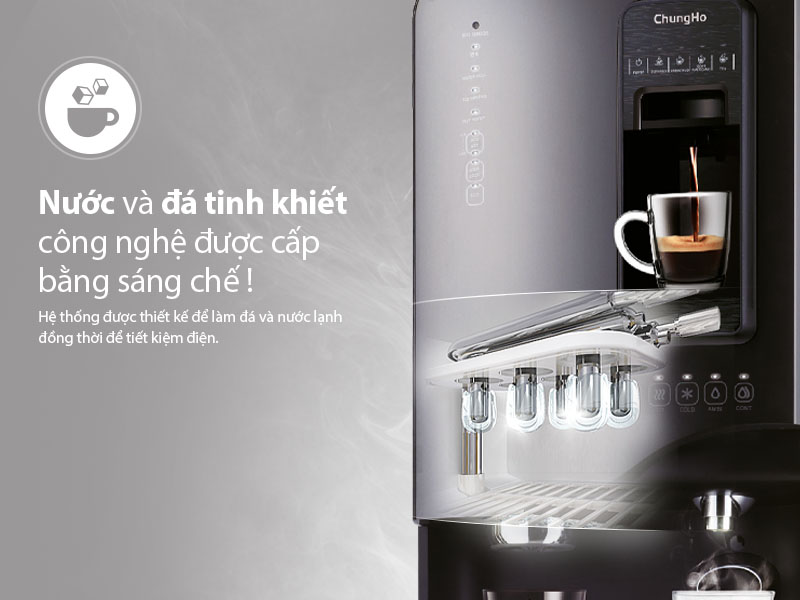 Máy làm đá viên mini tích hợp máy lọc nước ChungHo - Thiết kế sang trọng, làm đá tinh khiết, nước sạch an toàn