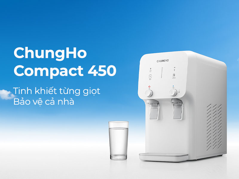 Máy lọc nước nóng lạnh đặt bàn ChungHo 450 màu trắng sang trọng, phù hợp mọi không gian.