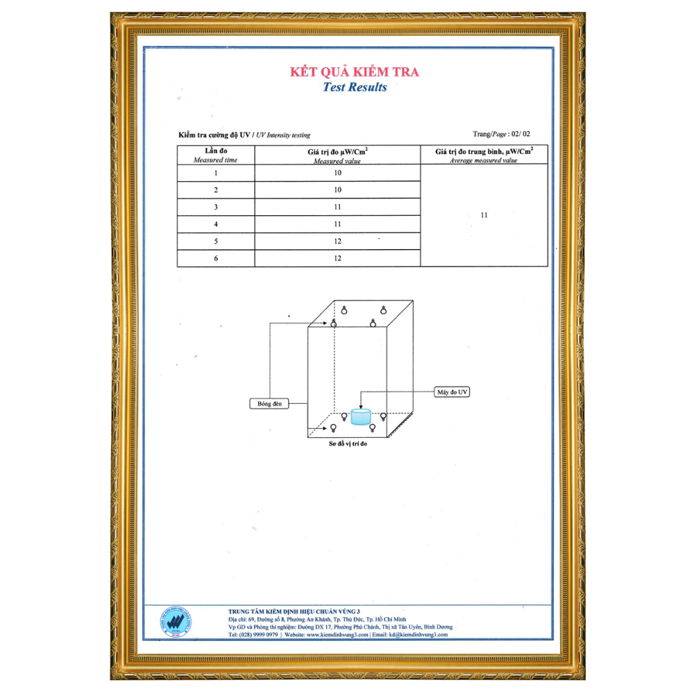 Giấy chứng nhận kiểm định chất lượng máy tiệt trùng đa năng Mitomo UV-MT99max