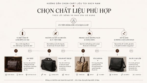 Hướng dẫn chọn chất liệu túi xách nam theo nhu cầu sử dụng