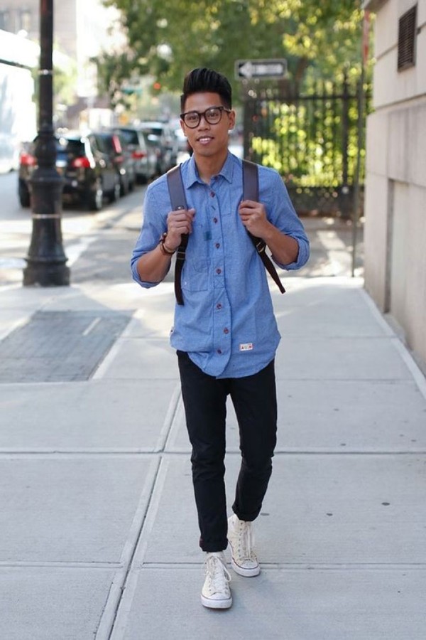 Áo khoác denim + Quần jeans trẻ trung, thoải mái