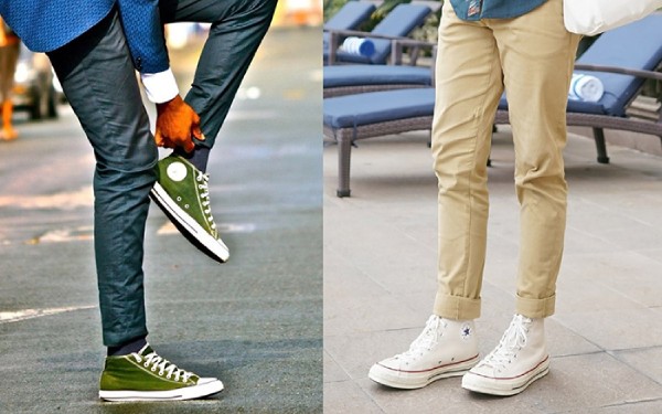 Phối giày Converse cổ cao nam với quần xắn gấu sành điệu