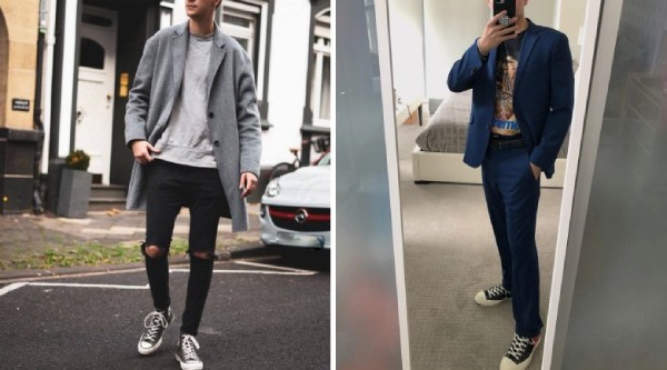 Phối giày Converse cổ cao nam với áo blazer và quần kaki chỉn chu, năng động