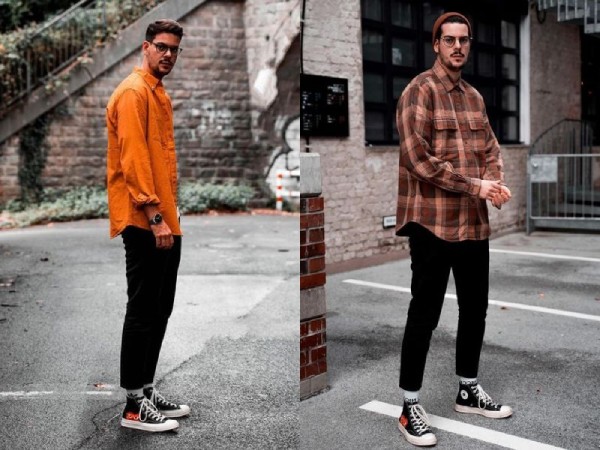 Phối giày Converse cổ cao nam với áo sơ mi lịch sự, thoải mái