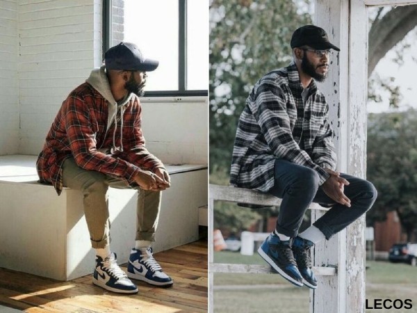 Phối giày Jordan cổ cao nam với áo sơ mi dạ kẻ caro và quần kaki