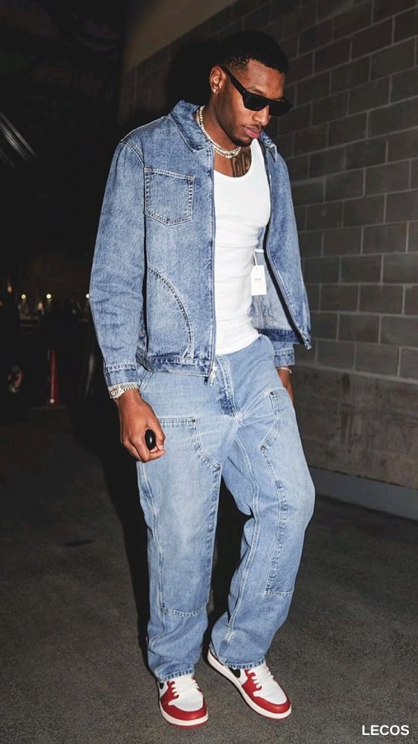 Phối giày Jordan cổ cao nam cùng áo khoác denim