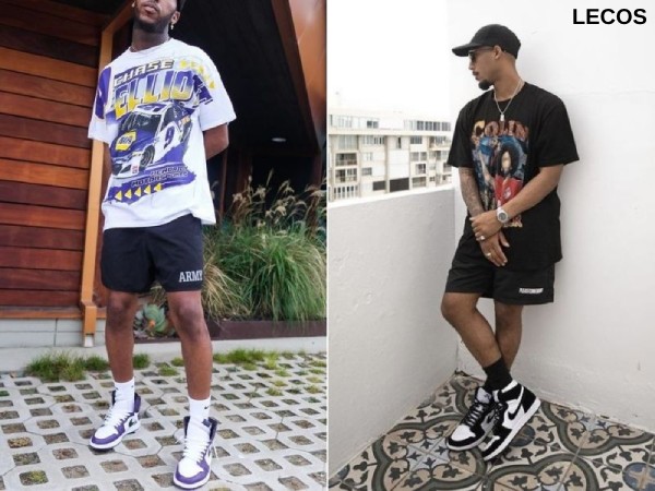 Phối giày Jordan cổ cao nam cùng áo thun họa tiết và quần short