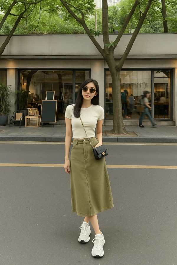 Phối giày thể thao trắng nữ với áo crop-top trẻ trung, năng động