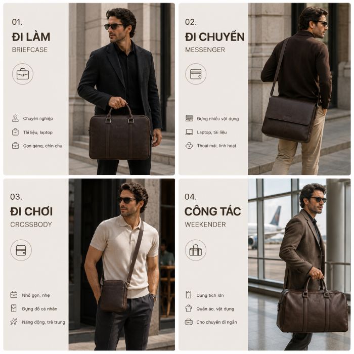 Các loại túi xách nam phù hợp với từng nhu cầu sử dụng
