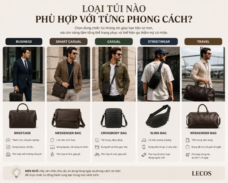 Cách chọn túi xách nam theo từng phong cách