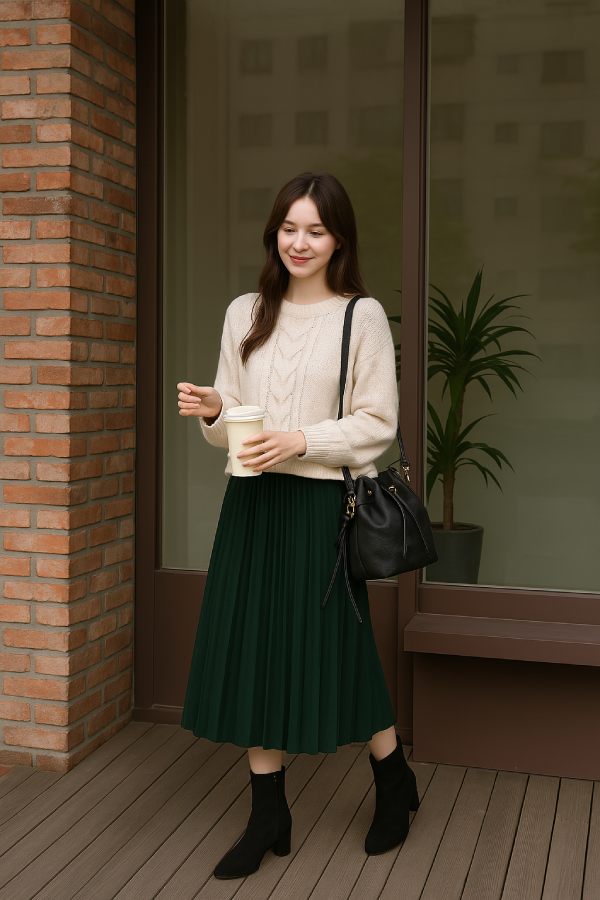 Phối boot cổ thấp với chân váy