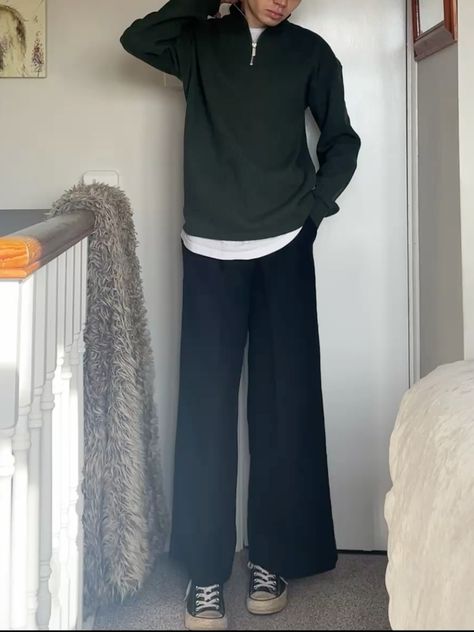 Phối giày converse cổ cao nam với quần ống rộng wide leg trousers hiện đại, thoải mái