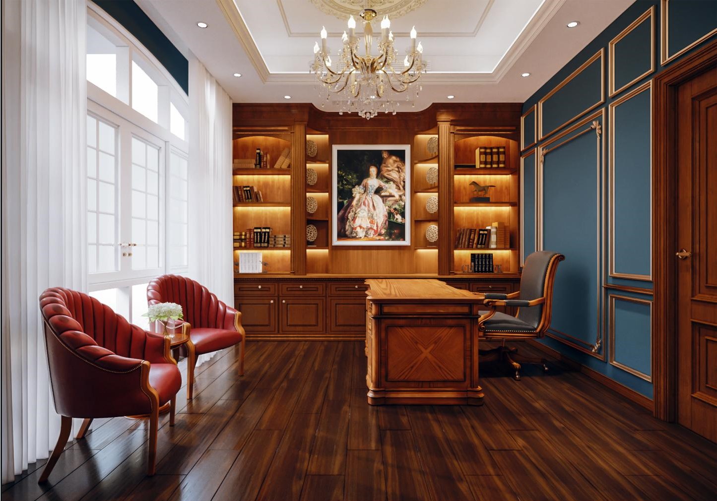Phòng làm việc – Sự hòa quyện giữa vẻ đẹp cổ điển và tinh thần đương đại.
