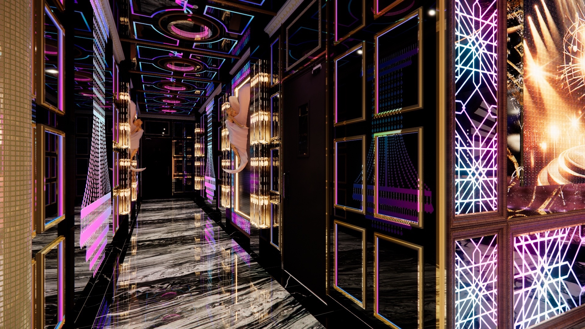 Hình ảnh cột kính pha lê trên hành lang