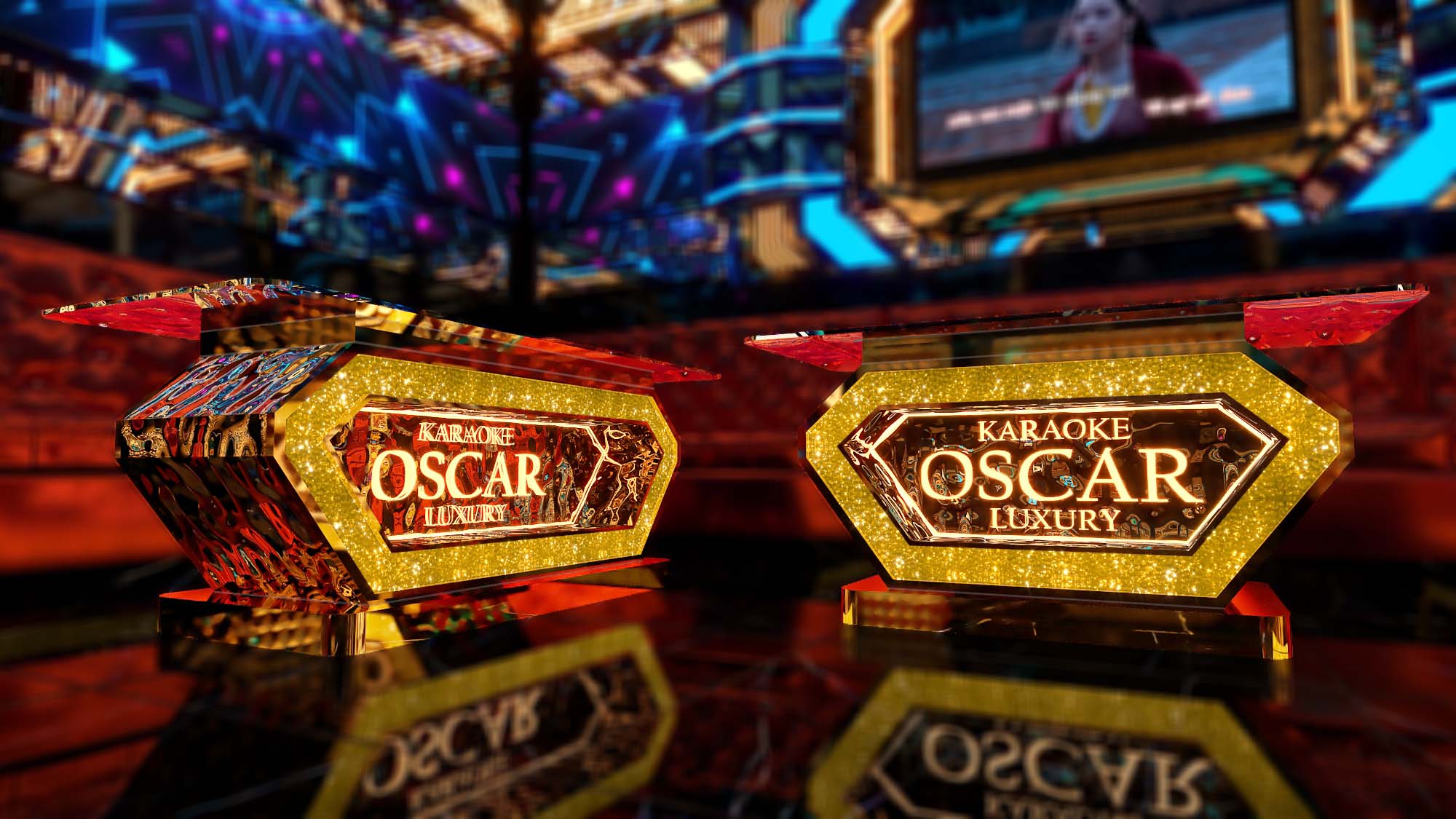 Mẫu bàn sofa của phòng karaoke thiết kế riêng với logo quán