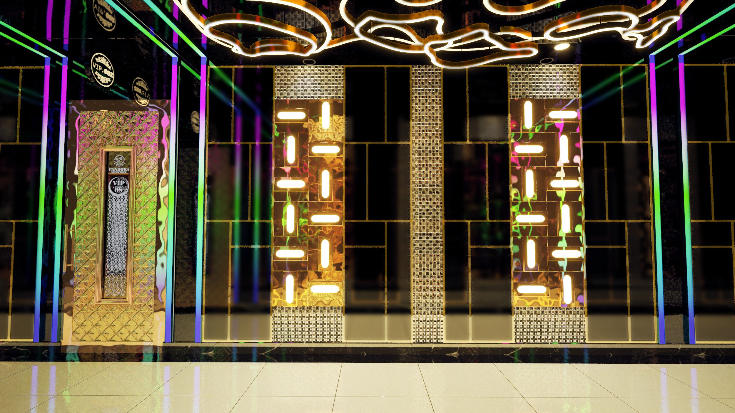 Chi tiết thi công tinh xảo với vật liệu mica, gương phun cát và inox hoa văn