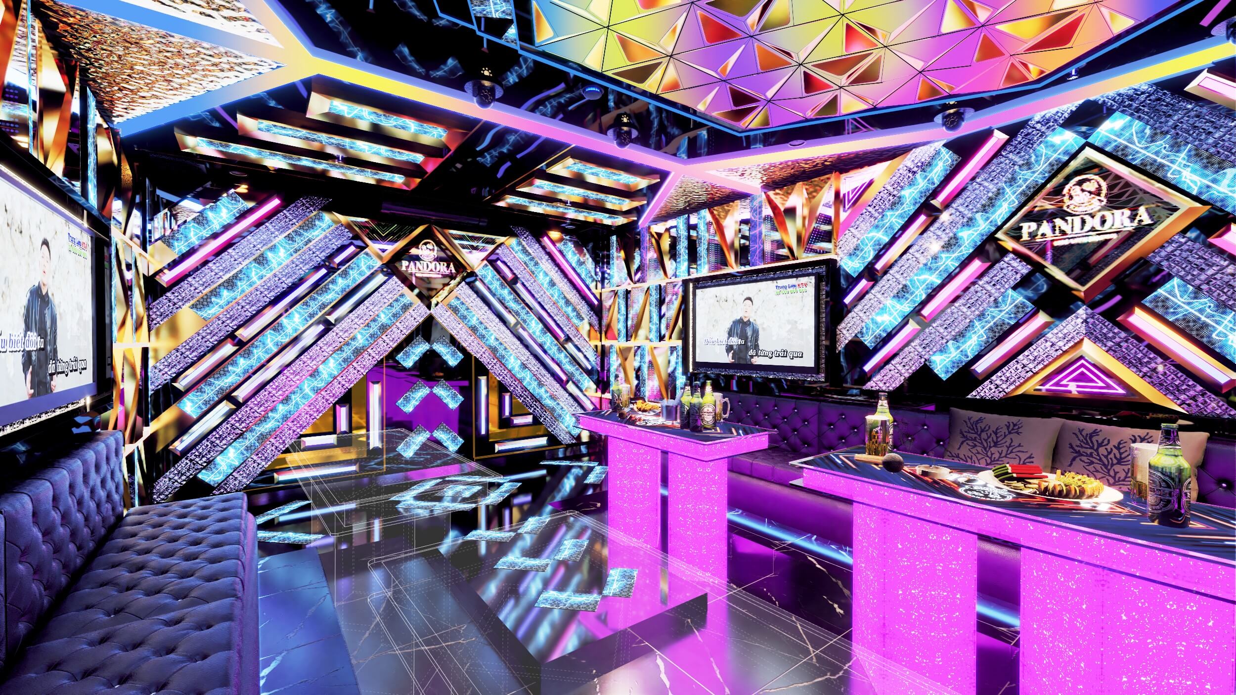 Mẫu phòng karaoke hiện đại đã thi công - Karaoke Pandora