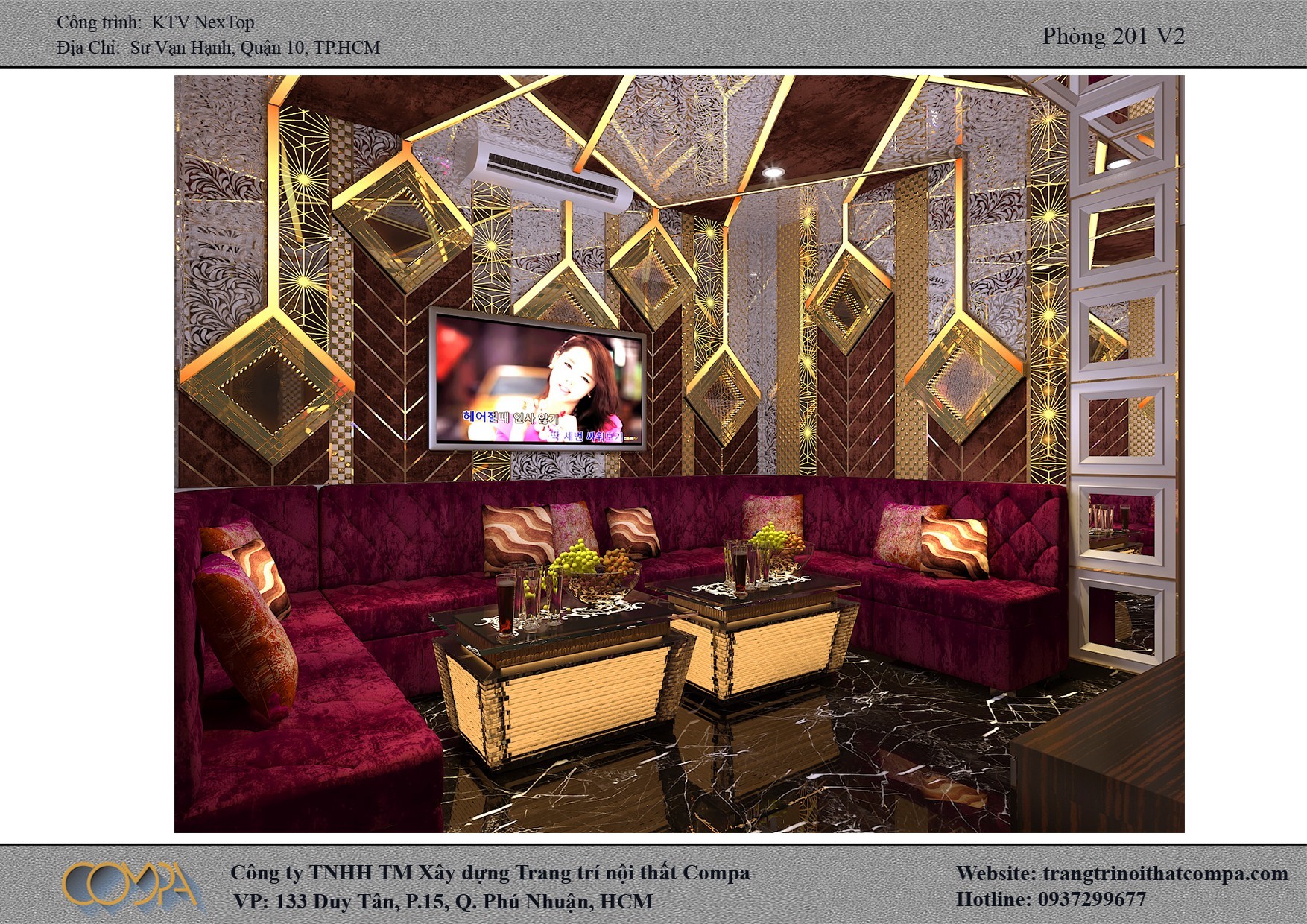 Thi công phòng karaoke gia đình hiện đại Nexttop nội thất được sắp xếp hợp lí tạo ra không gian rộng rãi