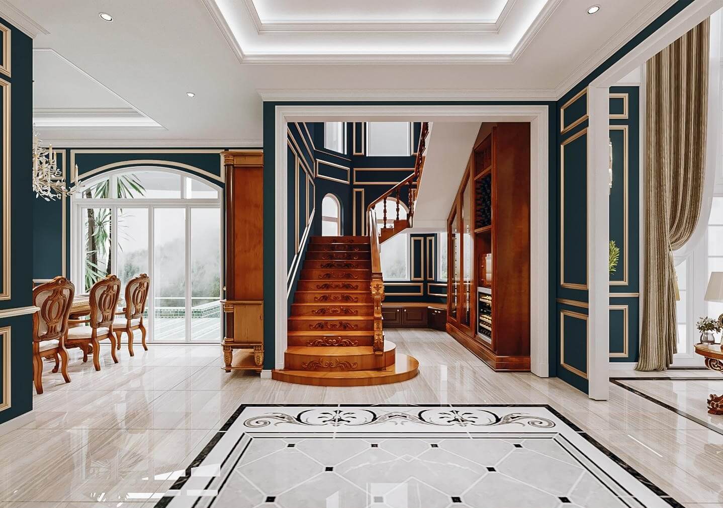 Cầu thang được thiết kế như trục giao tinh tế, kết nối nhịp nhàng các không gian chức năng.