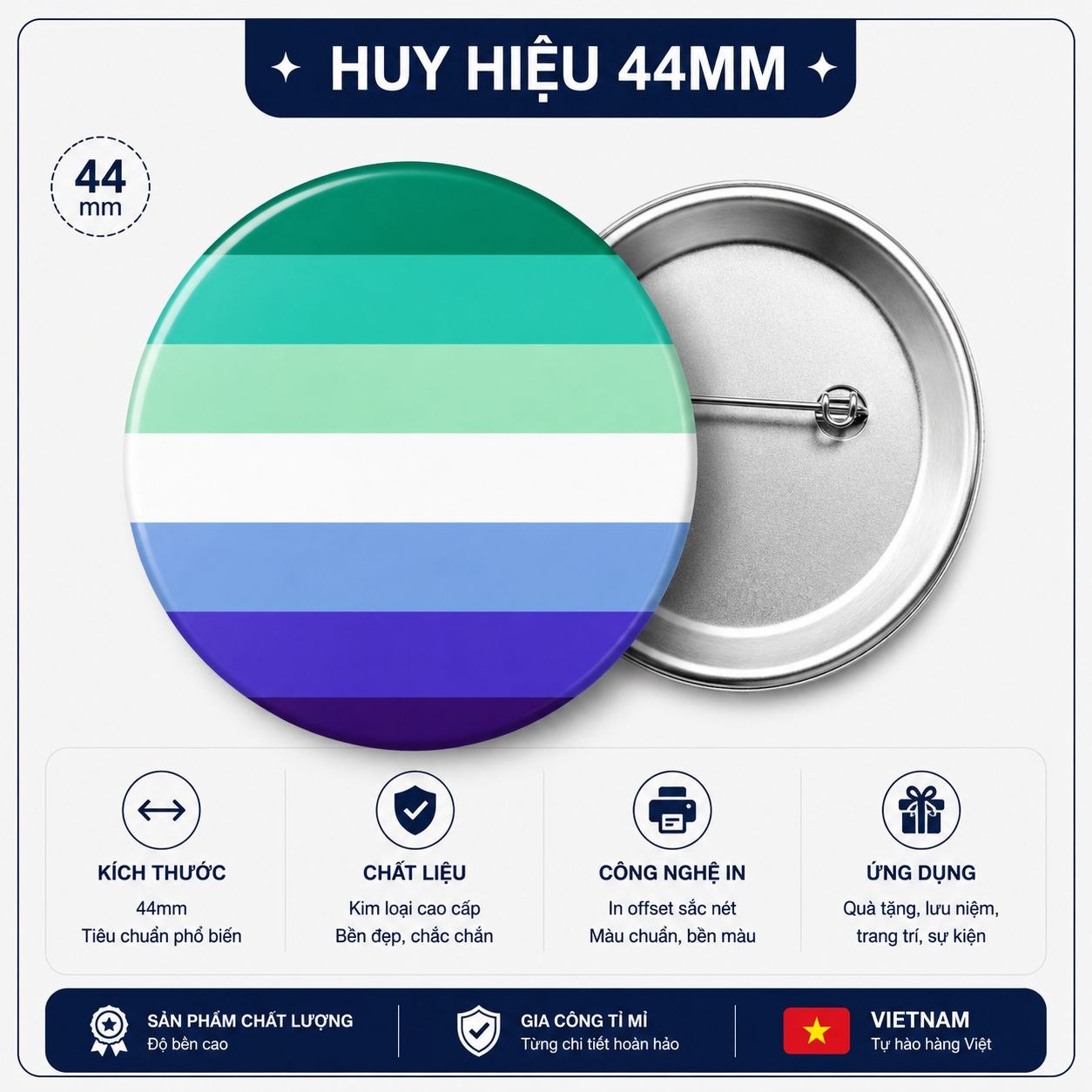 Huy hiệu LGBT Gay Nam 44mm - Chuẩn Pro9x Huy hiệu cài áo LGBT Gay Nam cờ MLM kích thước 44mm cao cấp tại Chuẩn Pro9x