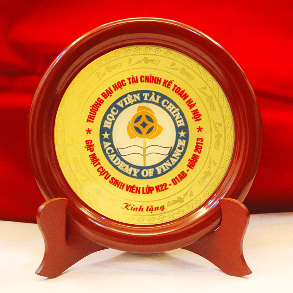 Đĩa Đồng Kết Hợp Gỗ In Logo - Quà Tặng Cao Cấp