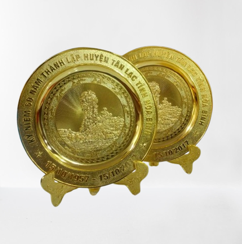 Đĩa Đồng Mạ Vàng Khắc Logo - Quà Tặng Cửu Diệu Thiên