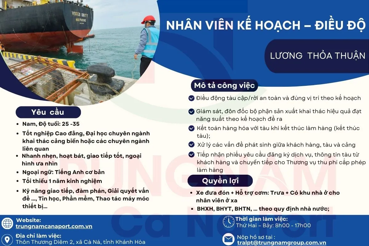 Tuyển dụng Nhân viên Kế hoạch - Điều độ Cảng Trung Nam Cà Ná