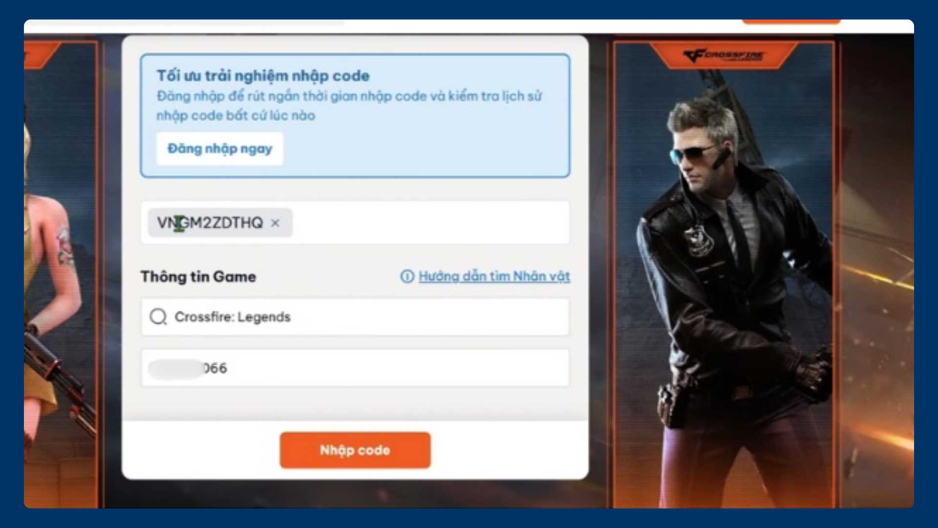 Chọn nhân vật và server để nhận thưởng code crossfire legends